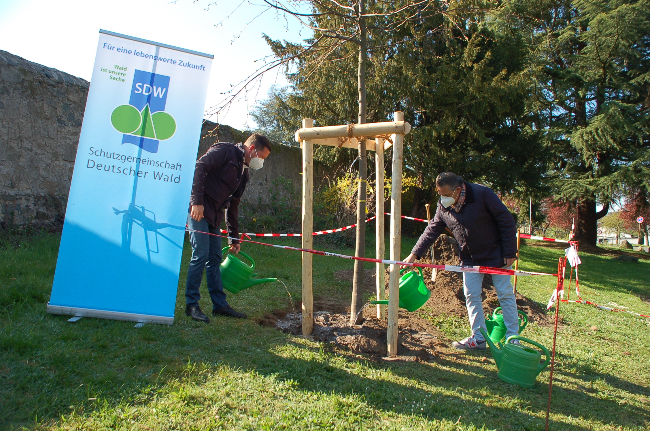 Bürgermeister und Landrat beim Baumpflanzen