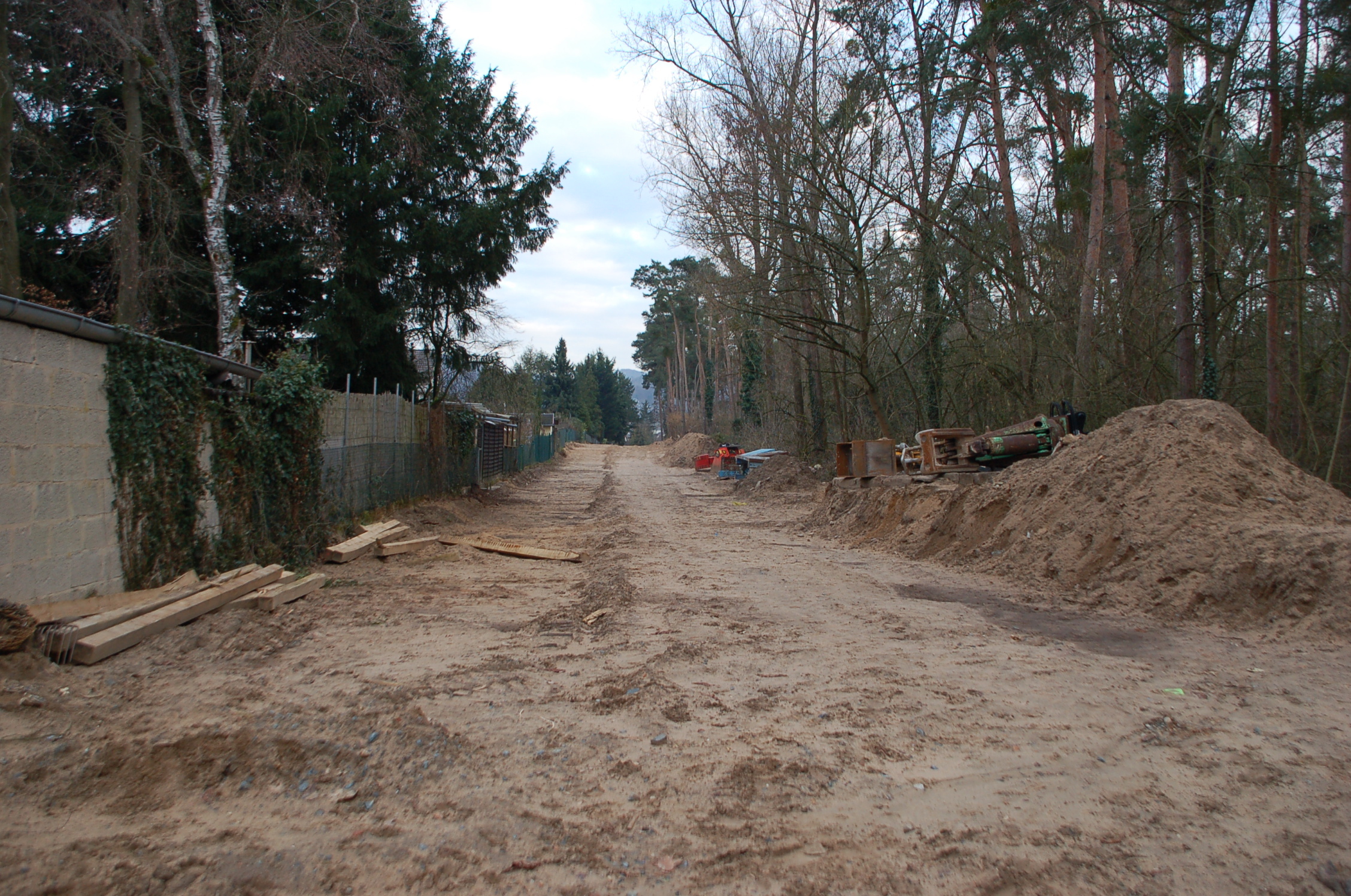 Schneise am Waldrand an der Baumaßnahme Tannenbergsammler