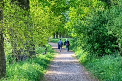 Zwei Menschen im Park beim Spazieren